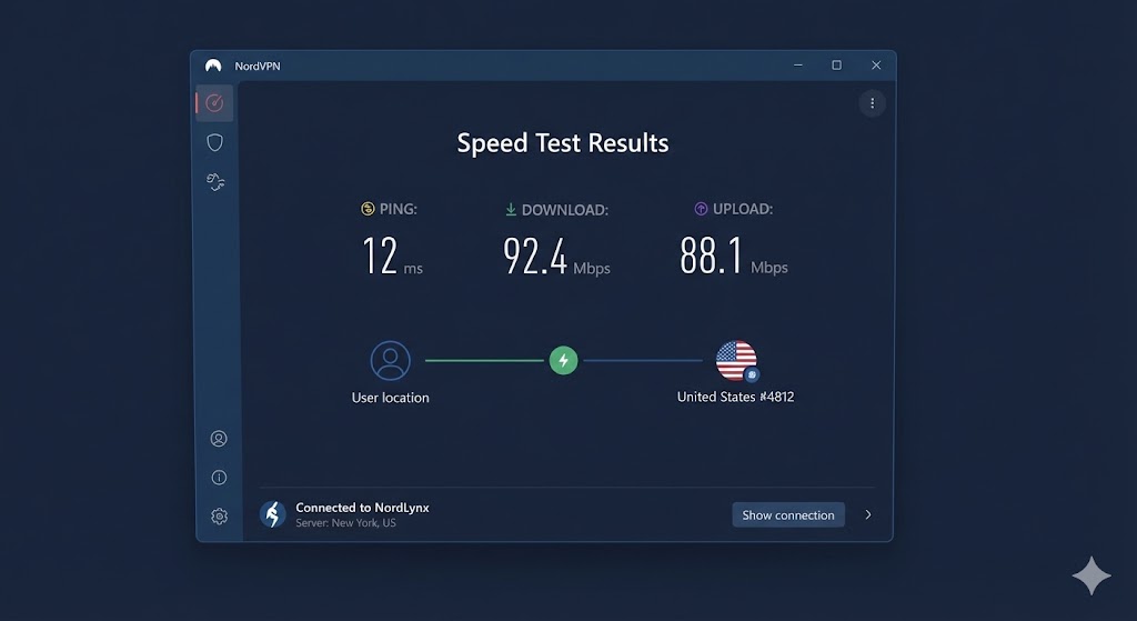 Nord VPN review speed test results US server
