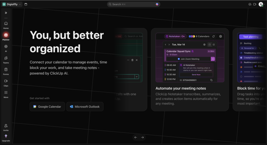 How to use ClickUp calendar and planner integration for blocking time and taking meeting notes