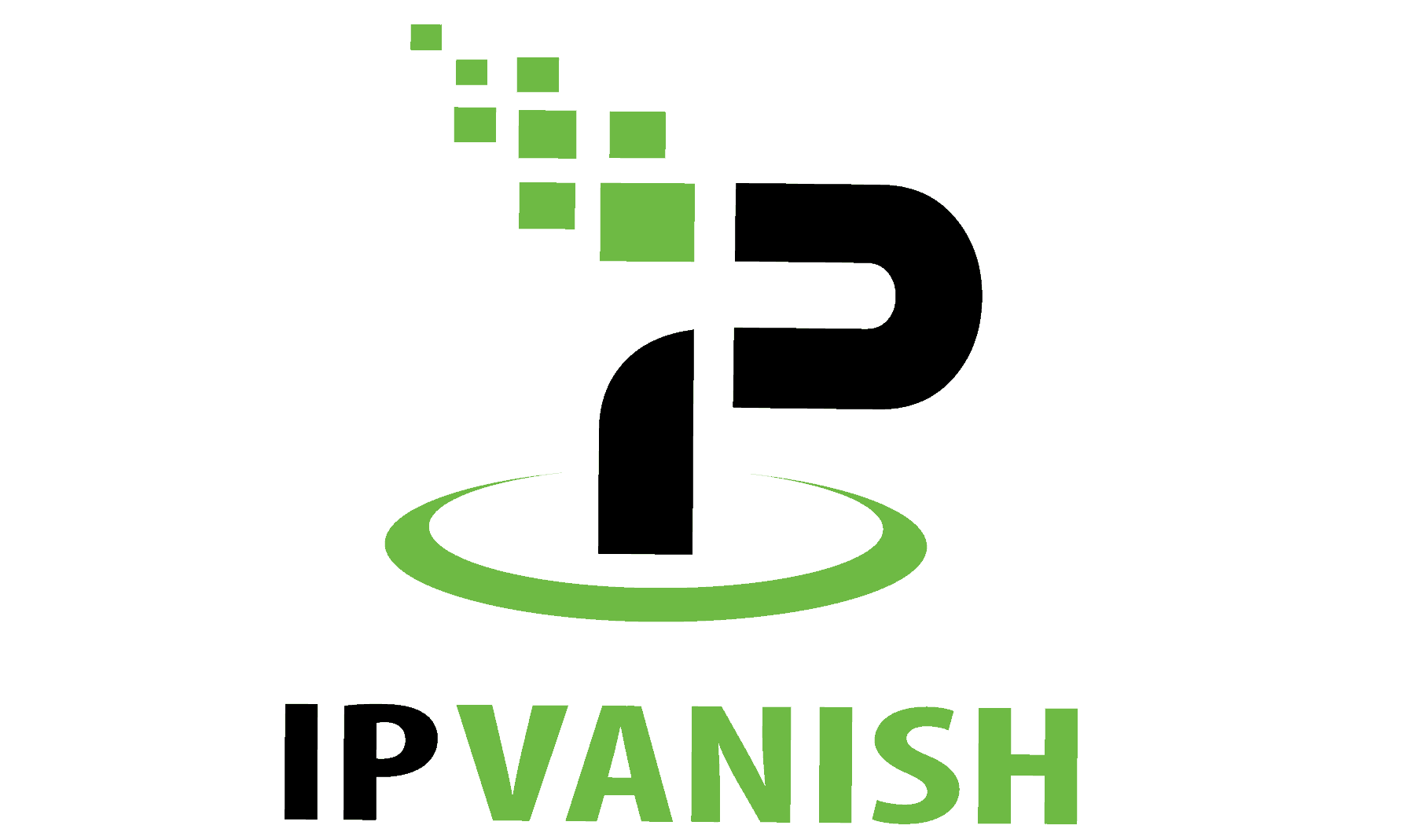 IPVanish shield logo with digital pixels indicating fast speeds for gaming and secure connections