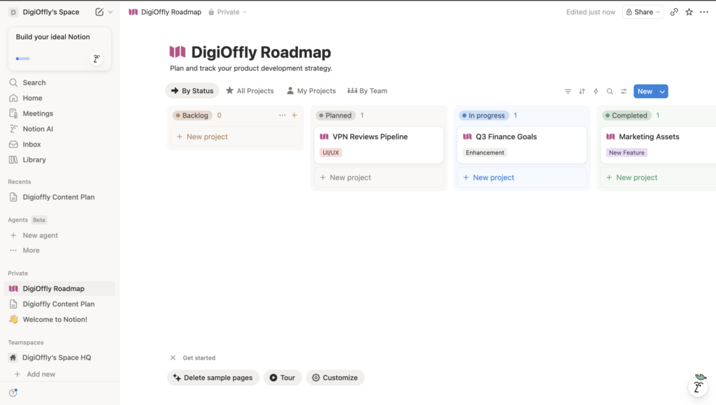 Custom company wiki dashboard built in Notion