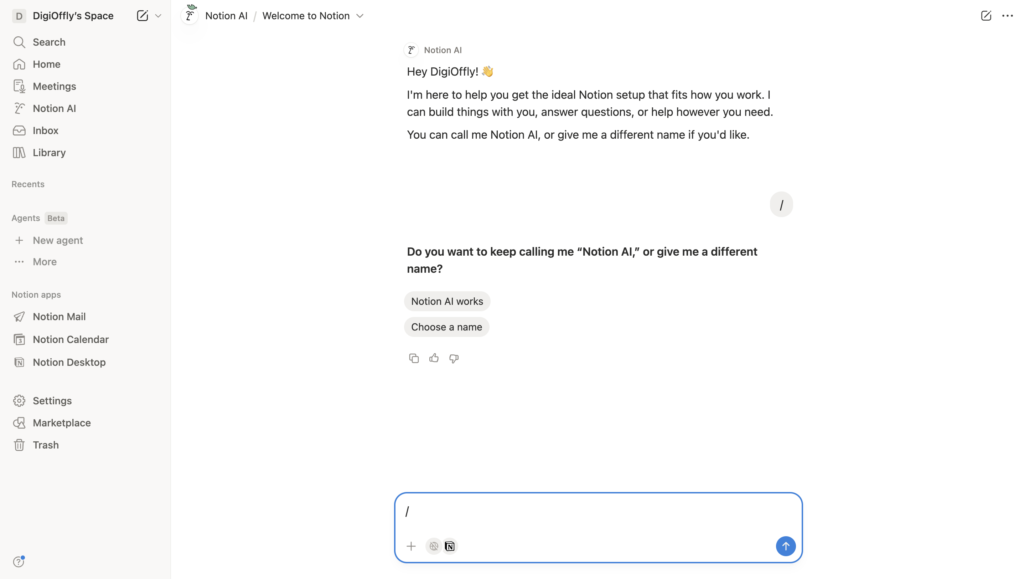 Notion slash command menu interface