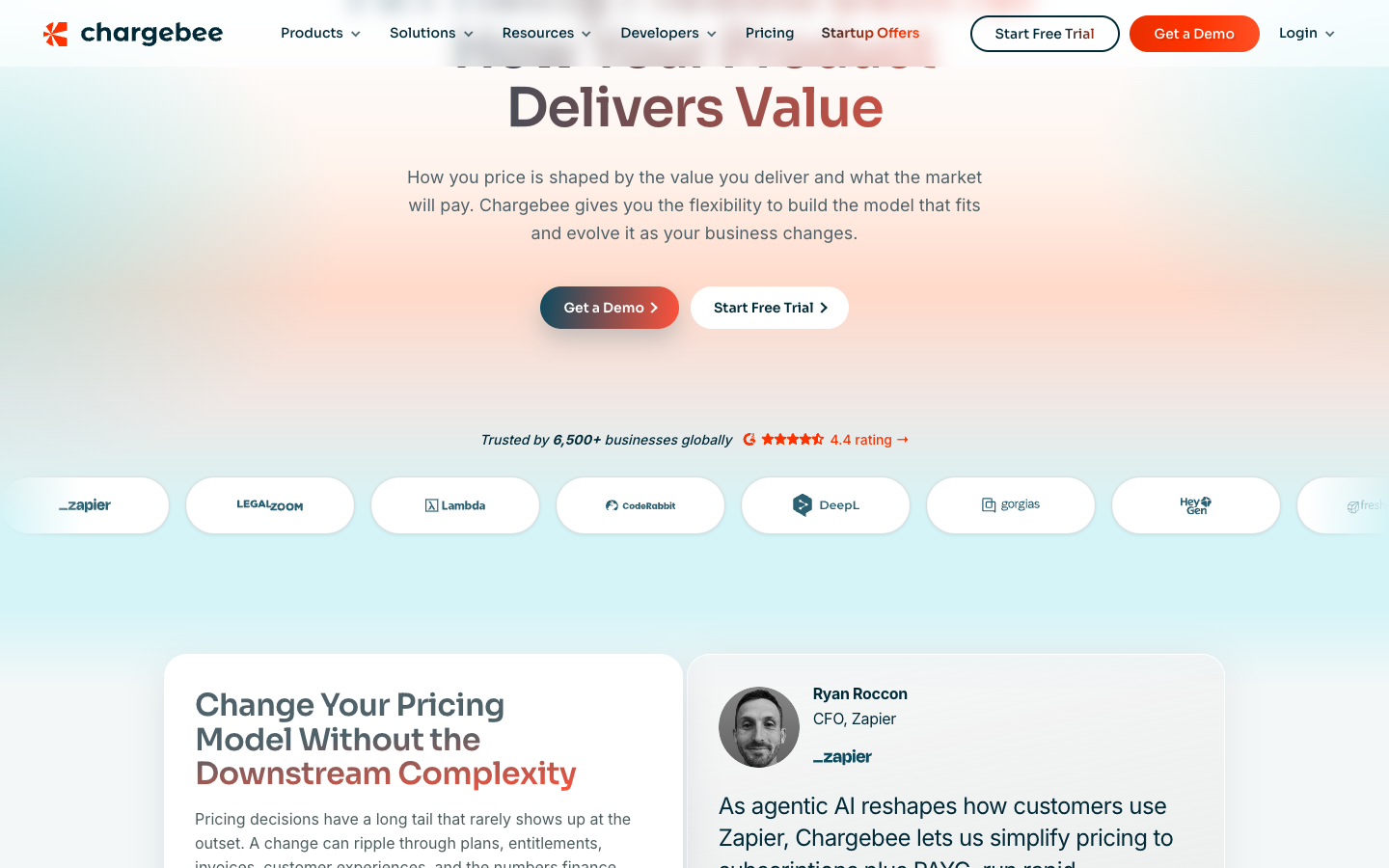 Chargebee public pricing models page illustrating credits, usage based and hybrid billing