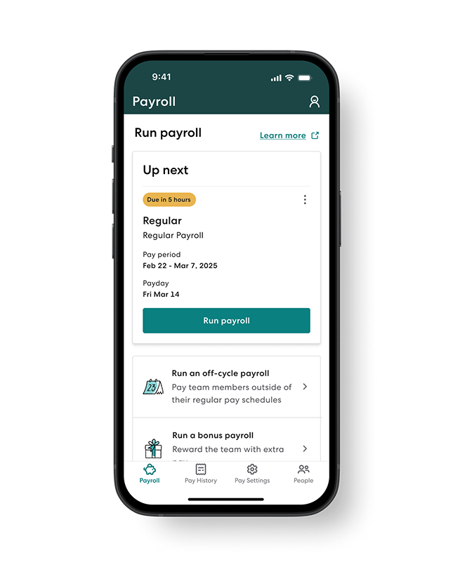 Gusto payroll software official mobile screen illustrating a scheduled payroll run