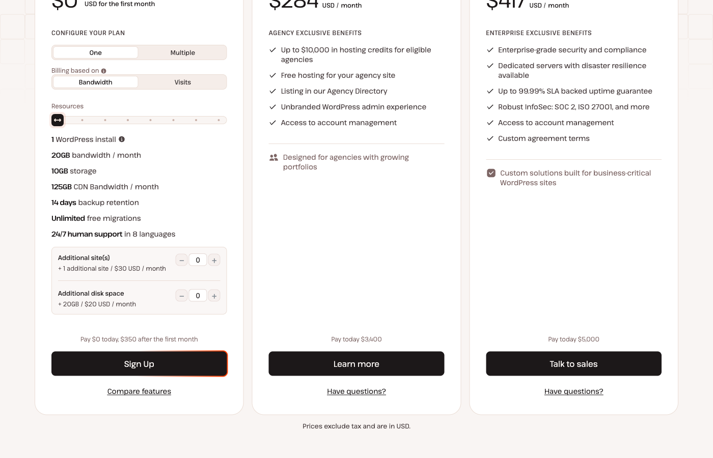 Kinsta public WordPress pricing configurator captured October 16, 2026