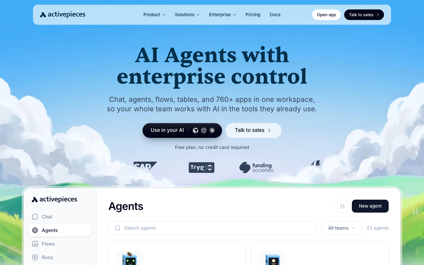 Activepieces — official public product website screenshot, October 2026