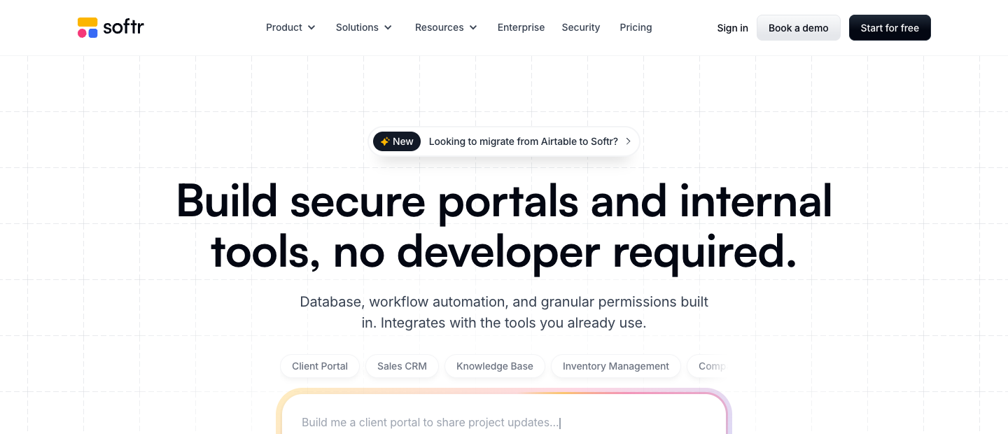 Softr — official public product website screenshot, October 2026