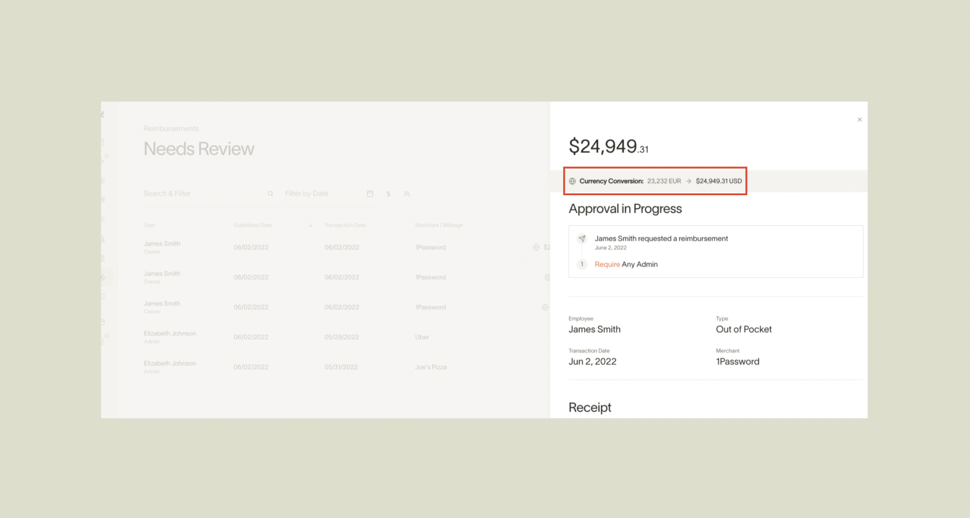 Ramp card foreign currency conversion and reimbursements shown in a vendor help center interface example
