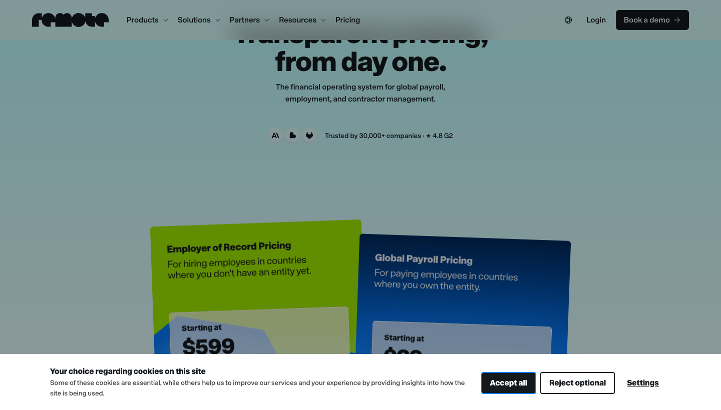 Remote review 2026: official USD pricing page for employer of record payroll and contractors