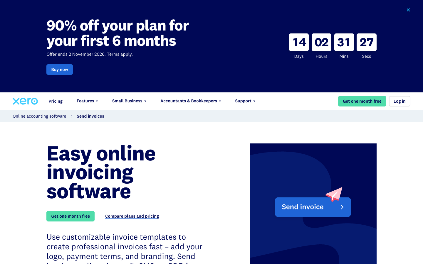 Xero invoicing software official product page showing invoice tools