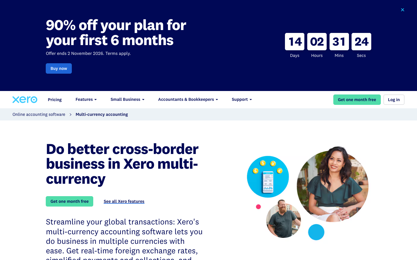 Xero multi currency accounting official page describing foreign currency invoices