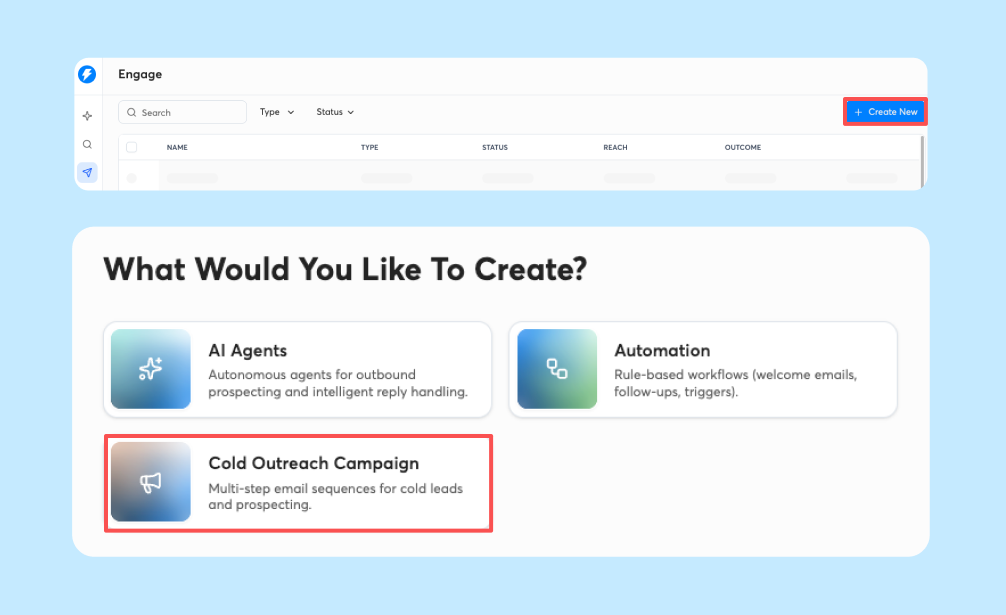 Official Instantly Engage campaign creation screen from the vendor Help Center