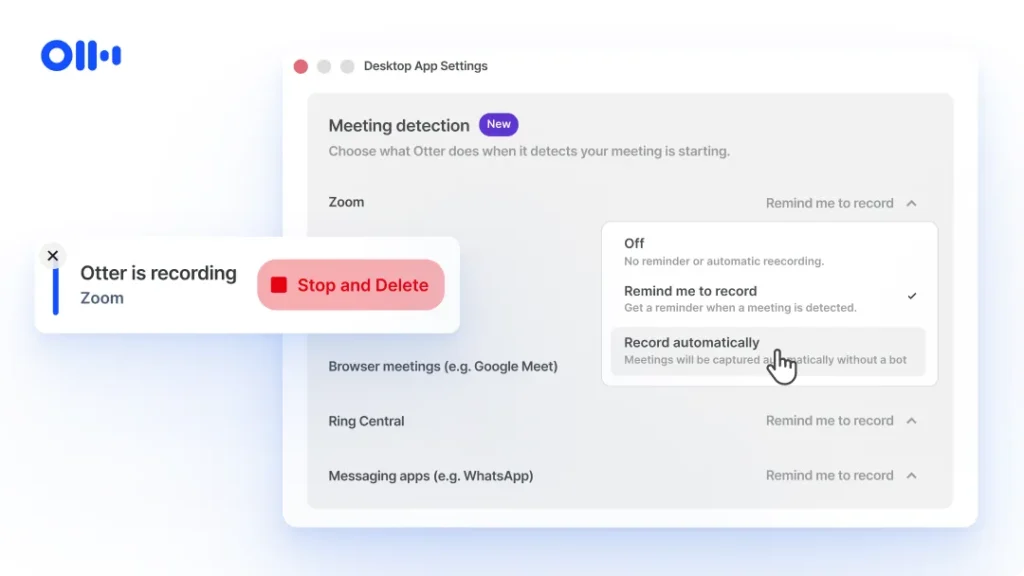 Otter desktop automatic meeting recording product announcement from August 2026